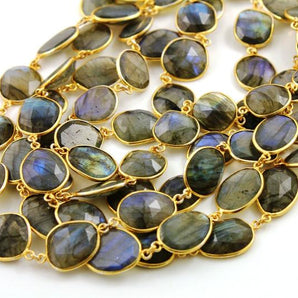 Labradorite Oval Faceted Bezel Chain, (BC-LAB-174) - Beadspoint