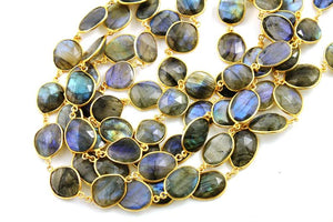 Labradorite Oval Faceted Bezel Chain, (BC-LAB-174) - Beadspoint