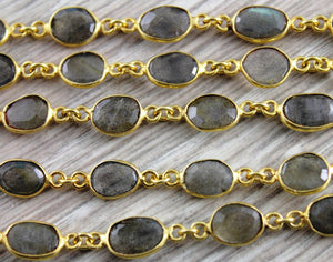 Labradorite Rose Cut Faceted Bezel Chain, (BC-LAB-175) - Beadspoint