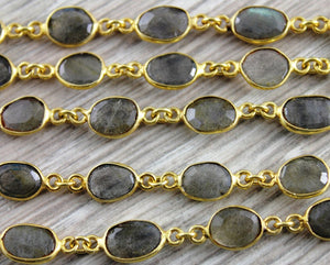 Labradorite Rose Cut Faceted Bezel Chain, (BC-LAB-175) - Beadspoint