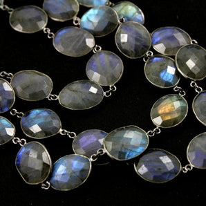 Labradorite Oval Faceted Bezel Chain, (BC-LAB-47) - Beadspoint