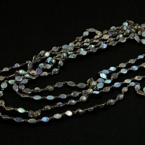 Labradorite Oval Faceted Bezel Chain, (BC-LAB-48) - Beadspoint