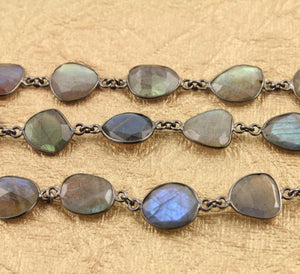 Labradorite Oval Flat Rose Cut Faceted Bezel Chain, (BC-LAB-50) - Beadspoint