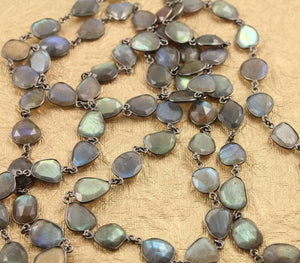 Labradorite Oval Flat Rose Cut Faceted Bezel Chain, (BC-LAB-50) - Beadspoint