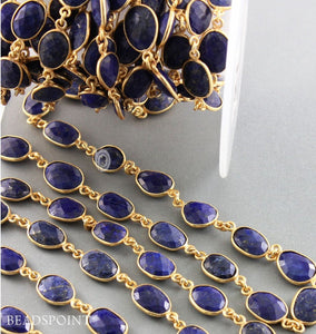 Lapis Faceted Oval  Bezel Chain, (BC-LAP-65) - Beadspoint