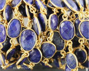 Lapis Faceted Oval  Bezel Chain, (BC-LAP-65) - Beadspoint
