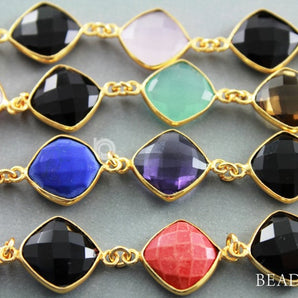 Multi Gemstones Faceted Bezel Chain, (BC-MUL-72) - Beadspoint