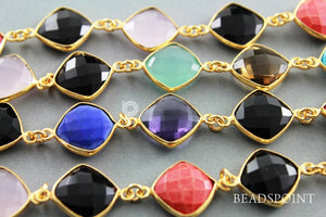 Multi Gemstones Faceted Bezel Chain, (BC-MUL-72) - Beadspoint