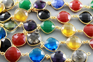 Multi Gemstones Faceted Bezel Chain, (BC-MUL-72) - Beadspoint