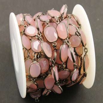 Rose Chalcedony Faceted Oval Bezel Chain, (BC-RCH-112) - Beadspoint