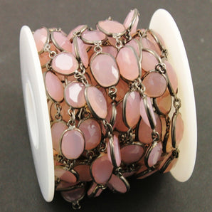 Rose Chalcedony Faceted Oval Bezel Chain, (BC-RCH-112) - Beadspoint