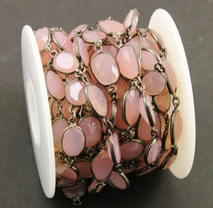 Rose Chalcedony Faceted Oval Bezel Chain, (BC-RCH-112) - Beadspoint