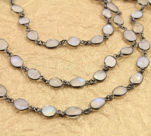 Rainbow Moonstone Faceted Oval Bezel Chain, (BC-RMB-156) - Beadspoint