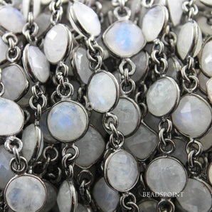 Rainbow Moonstone Faceted Oval and Cushion Bezel Chain, (BC-RNB-152) - Beadspoint