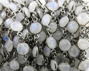 Rainbow Moonstone Faceted Oval and Cushion Bezel Chain, (BC-RNB-152) - Beadspoint