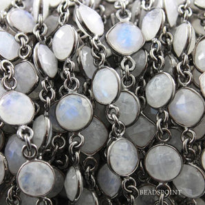 Rainbow Moonstone Faceted Oval and Cushion Bezel Chain, (BC-RNB-152) - Beadspoint