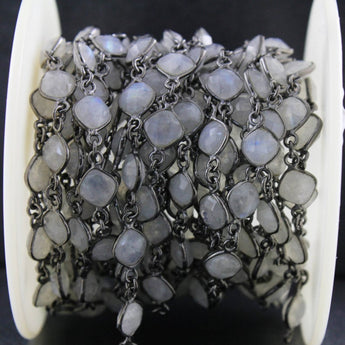 Rainbow Moonstone Faceted Cushion Bezel Chain, (BC-RNB-154) - Beadspoint
