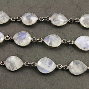 Rainbow Moonstone Faceted  Pear Bezel Chain, (BC-RNB-161) - Beadspoint