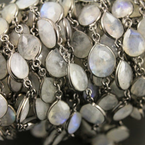 Rainbow Moonstone Faceted  Pear Bezel Chain, (BC-RNB-161) - Beadspoint