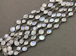 Rainbow Moonstone  Faceted Mix Stone Bezel Chain, (BC-RNB-162) - Beadspoint