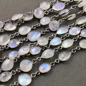 Rainbow Moonstone  Faceted Mix Stone Bezel Chain, (BC-RNB-162) - Beadspoint