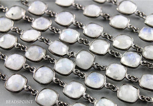 Rainbow Moonstone Square Faceted Bezel Chain, (BC-RNB-229) - Beadspoint