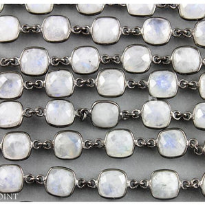 Rainbow Moonstone Square Faceted Bezel Chain, (BC-RNB-229) - Beadspoint