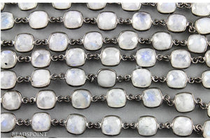 Rainbow Moonstone Square Faceted Bezel Chain, (BC-RNB-229) - Beadspoint