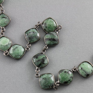 Ruby Zoisite Faceted Cushion Bezel Chain, (BC-RZT-81) - Beadspoint