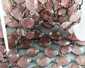Strawberry Quartz Faceted Oval Bezel Chain, (BC-SQZ-59) - Beadspoint