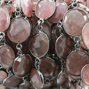 Strawberry Quartz Faceted Oval Bezel Chain, (BC-SQZ-59) - Beadspoint