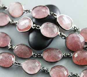 Strawberry Quartz Faceted Oval Bezel Chain, (BC-SQZ-59) - Beadspoint
