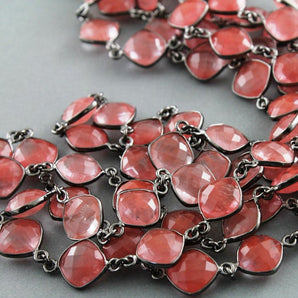 Strawberry Quartz Faceted Cushion Bezel Chain, (BC-SQZ-61) - Beadspoint