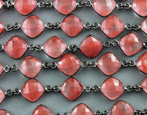 Strawberry Quartz Faceted Cushion Bezel Chain, (BC-SQZ-61) - Beadspoint
