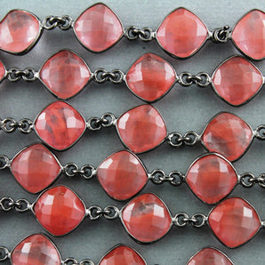 Strawberry Quartz Faceted Cushion Bezel Chain, (BC-SQZ-61) - Beadspoint