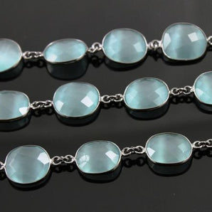 Teal Blue Oval Faceted Bezel Chain, (BC-TBL-08) - Beadspoint