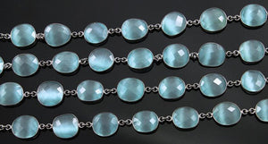 Teal Blue Oval Faceted Bezel Chain, (BC-TBL-08) - Beadspoint