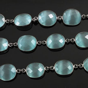 Teal Blue Oval Faceted Bezel Chain, (BC-TBL-08) - Beadspoint