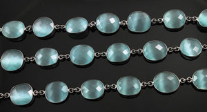 Teal Blue Oval Faceted Bezel Chain, (BC-TBL-08) - Beadspoint