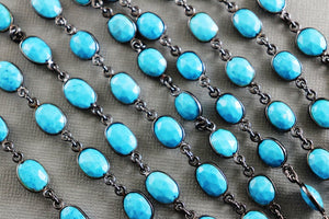 Turquoise Faceted Oval Bezel Chain, (BC-TUR-87) - Beadspoint