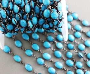 Turquoise Faceted Oval Bezel Chain, (BC-TUR-87) - Beadspoint