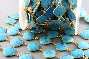 Turquoise Faceted Cushion Connector Bezel Chain, (BC-TUR-88) - Beadspoint