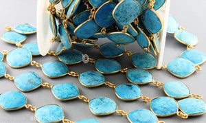 Turquoise Faceted Cushion Connector Bezel Chain, (BC-TUR-88) - Beadspoint