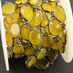 Yellow Chalcedony Oval Faceted Bezel Chain, (BC-YCL-30) - Beadspoint