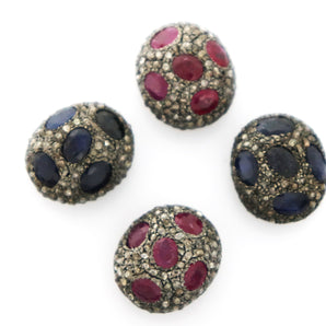 Pave Diamond and Ruby Bead, (DB-67) - Beadspoint