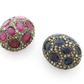 Pave Diamond and Ruby Bead, (DB-68) - Beadspoint