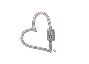 Pave Diamond  Heart Screw Clasp, Carabiner Lock, (DC-96)