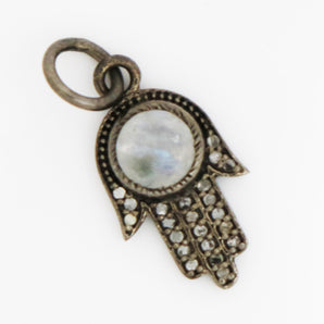 Pave Diamond Hamsa w/Moonstone Charm, (DCH-03) - Beadspoint