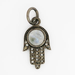 Pave Diamond Hamsa w/Moonstone Charm, (DCH-03) - Beadspoint