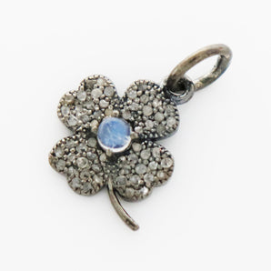 Pave Diamond Flower w/ Moonstone Charm, (DCH-16) - Beadspoint